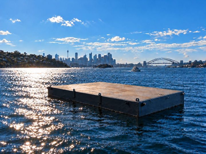 The work barge on Sydney Harbour, viewed from astern